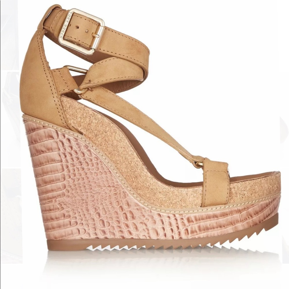 Tory Burch Brenden Sz EU 38 US 8 7.5 wedge beige
